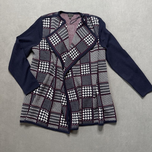 Talbots Sweaters - Talbots Cardigan Womens Large Houndstooth Checked Merino Wool Open Draped‎ Front